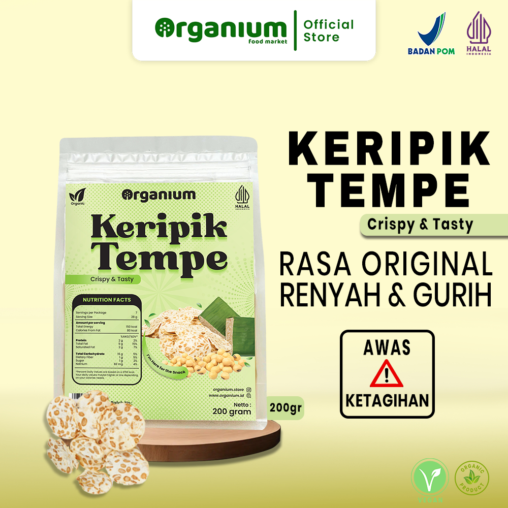 

Organium Chips Tempeh Tasty , Keripik Tempe Gurih Original - 200g