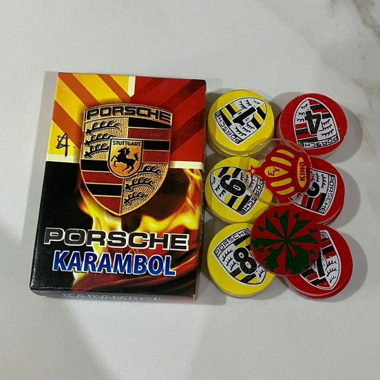 Biji Karambol Tebal 4 mm Motif Porsche / Random | Koin Krambol Satu Lapis Original | Keping Kerambol