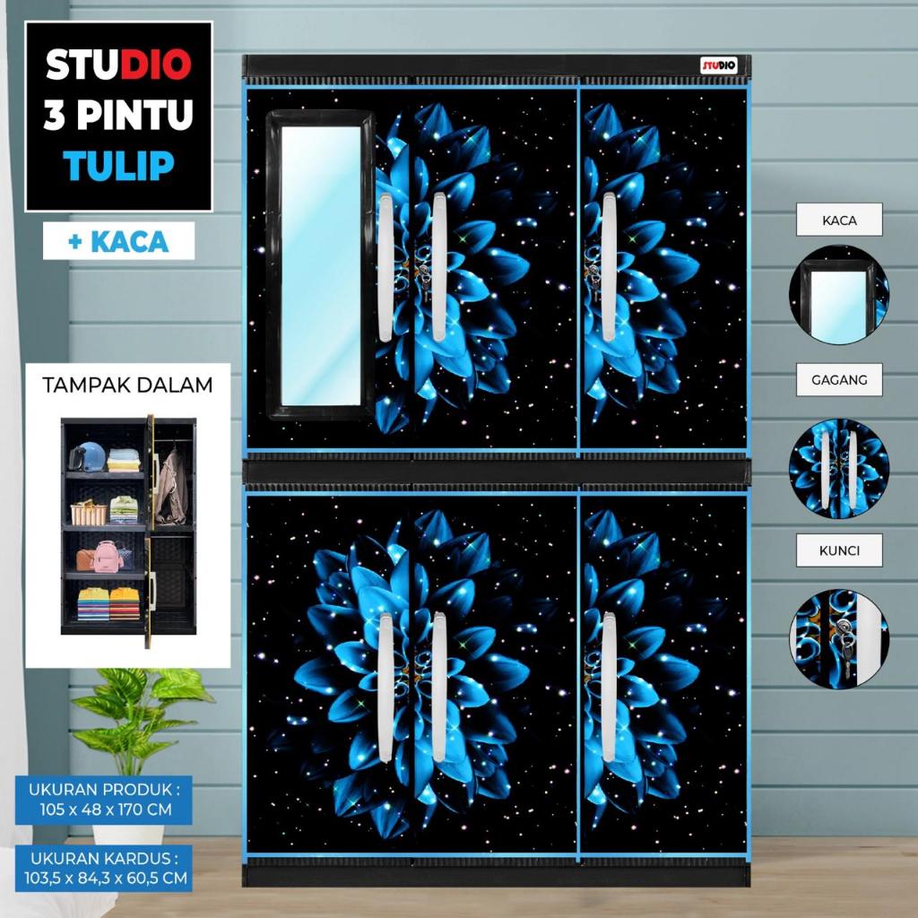 STUDIO - LEMARI PAKAIAN LEMARI PLASTIK 3 PINTU LEMARI JUMBO MOTIF PRINTING