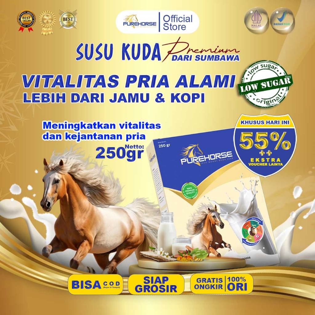 

Purehorse Susu Kuda Rendah Gula Asli Sumbawa Kemasan Banyak dan Hemat 250gr