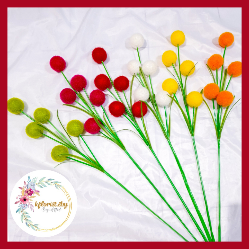 Bunga artifical pompom bola gabus 5bola panjang pom pom bulat dekorasi panggung pernikahan