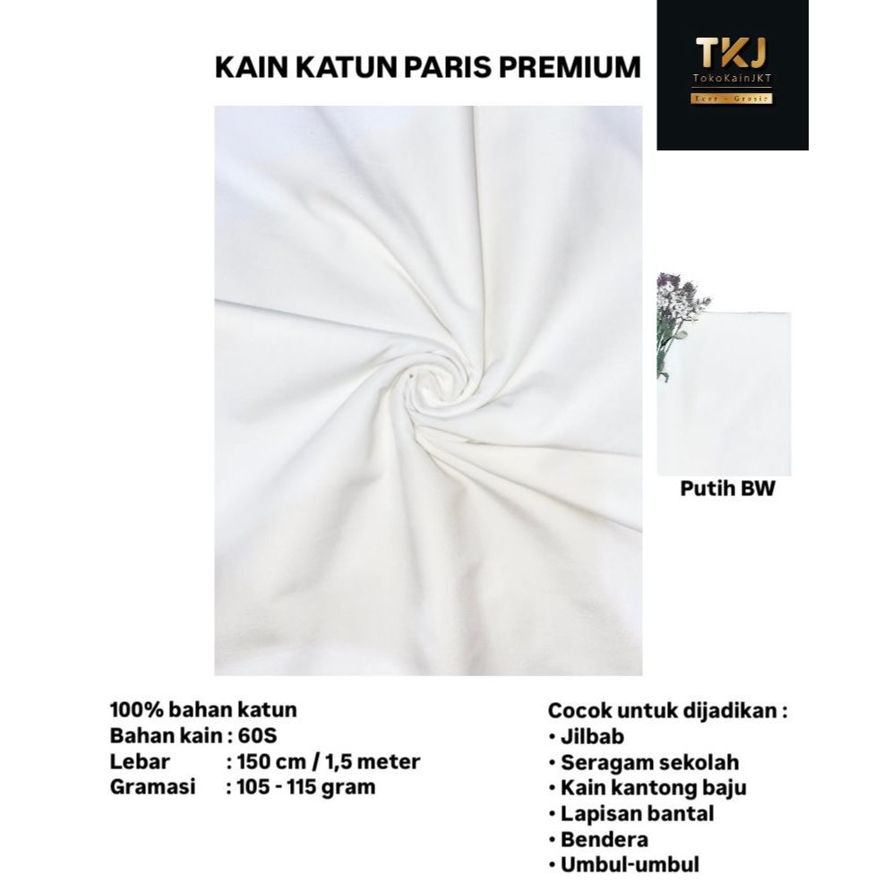 Kain Katun Paris Premium 60S per 0,5 Meter