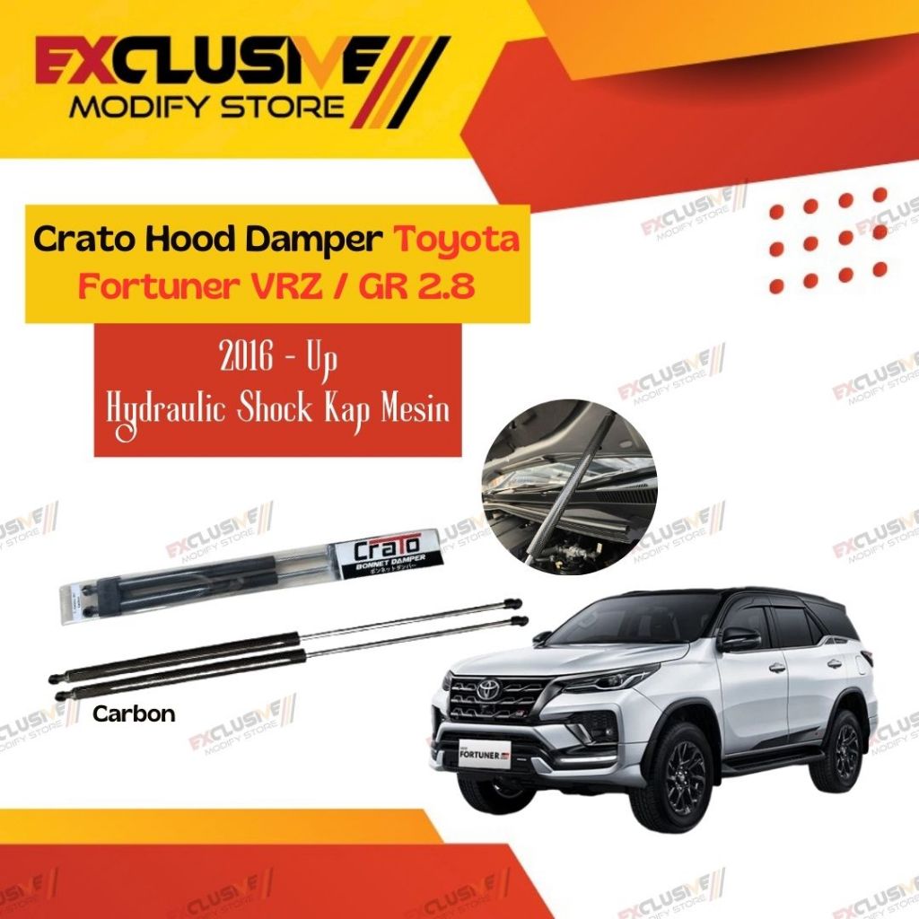 CRATO HOOD DAMPER HIDROLIK KAP MESIN TOYOTA FORTUNER VRZ / GR 2.8 2016+ CARBON FIBER ORIGINAL THAILA