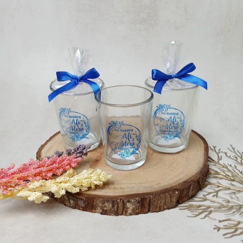 Souvenir Gelas Sablon/ Gelas Uk 8cm/Souvenir Pernikahan/Souvenir balen Bayi/Souvenir Ultah/Souvenir 