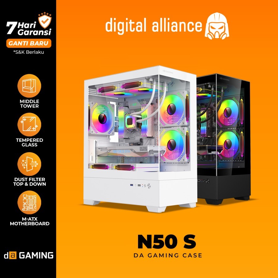 CASING PC DIGITAL ALLIANCE N50S M-ATX ITX CASE KOMPUTER GAMING KACA TEMPERED GLASS WHITE