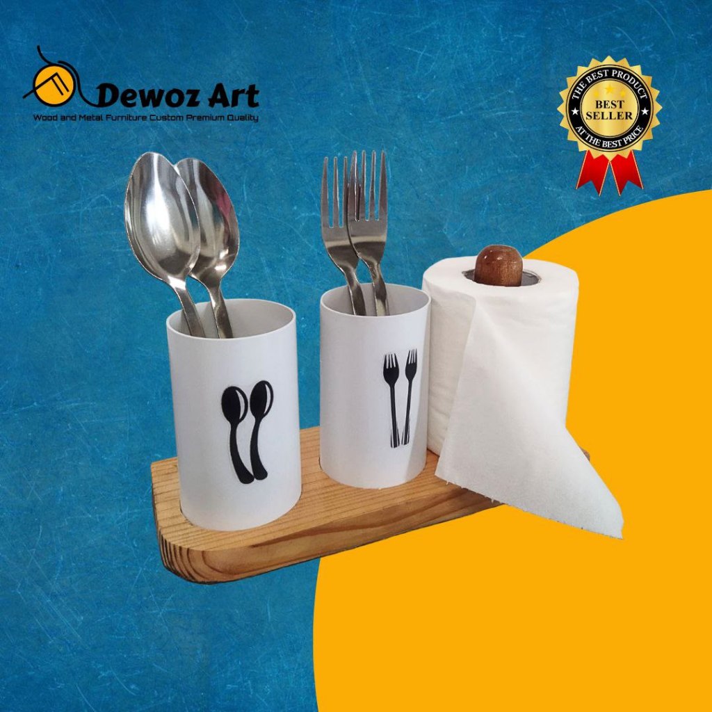Tempat Sendok Garpu Unik - Wadah Sendok Garpu Tisu Kayu - Tempat Tisu kayu
