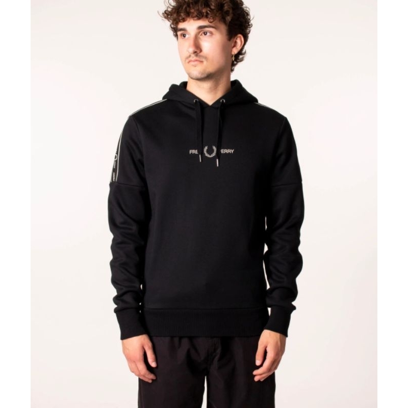 Fred Perry Taped Sleeve Hoodie Black Original