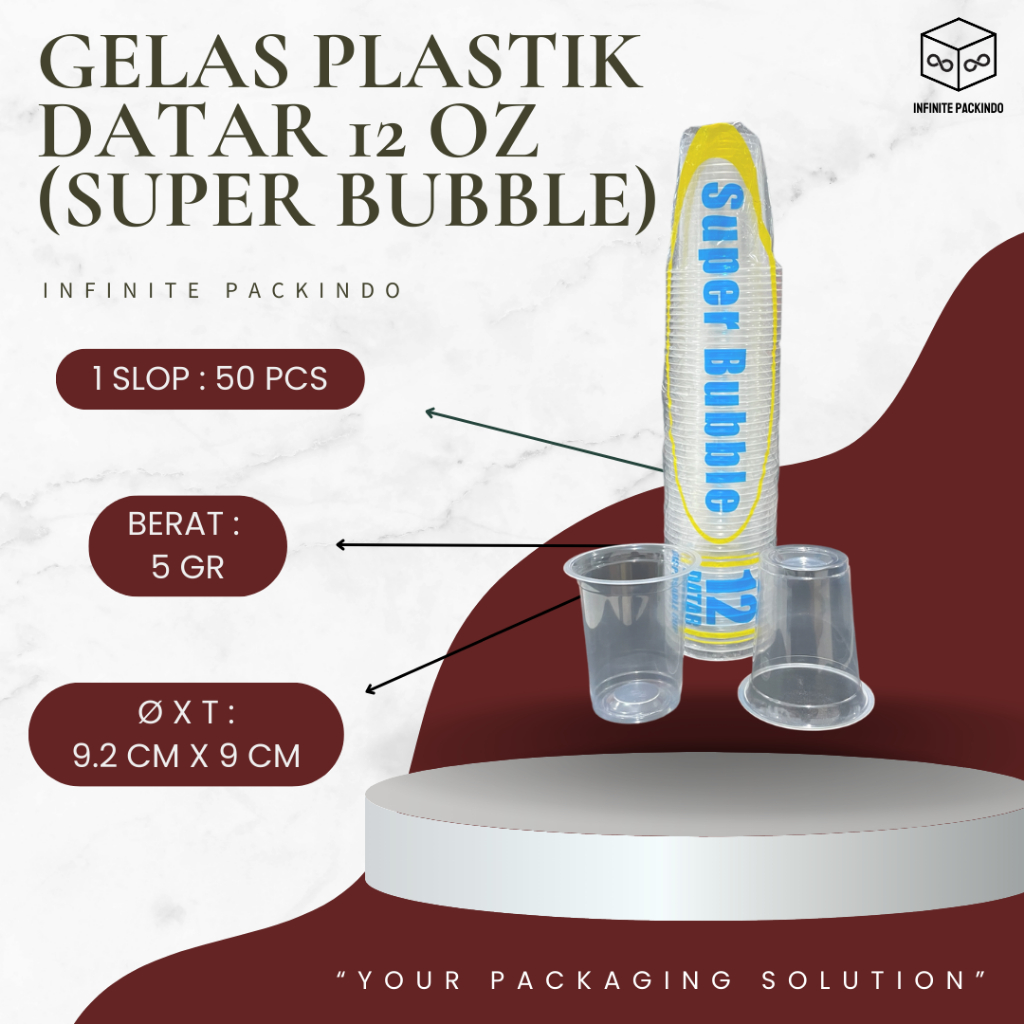 (ISI 50 PCS) Gelas Plastik (PP) Datar 12oz / 14oz / 16oz (5 gr) / Plastic Cup (PP) Datar (5 gr)