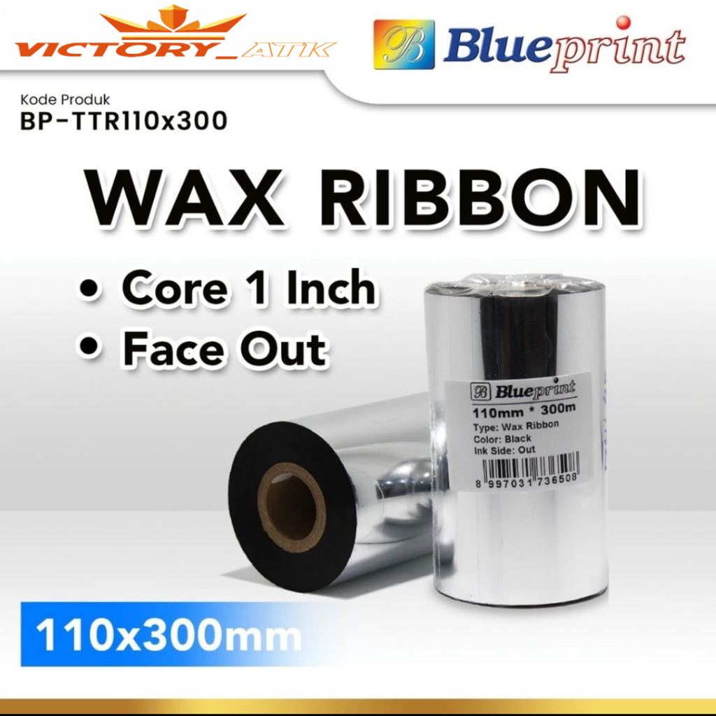 

Ribbon Wax Barcode Label 110 x 300 m BLUEPRINT Thermal Transfer Ribbon 110x300 Meter