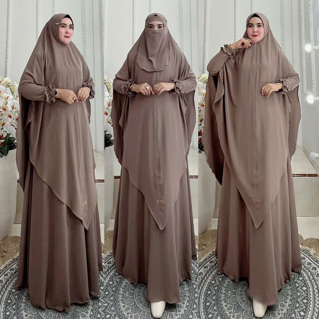 BISA COD Set Gamis Syari + Hijab Pet Antem Kode ISMAYA Bahan Kringkel Premium By Ory AjeZas Collect