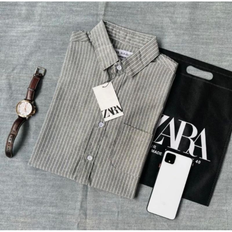 Kemeja Salur Zara Man || Kemeja Fashion Pria || Kemeja Casual || Kemeja Salur Pria Terlaris