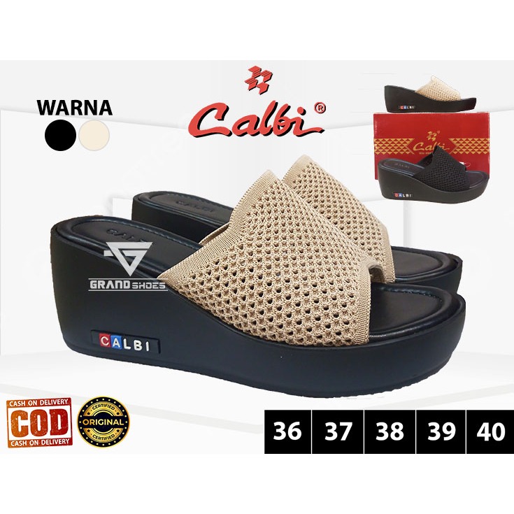 Calbi sandal wedges Sendal selop slop rajut kasual casual wanita perempuan original