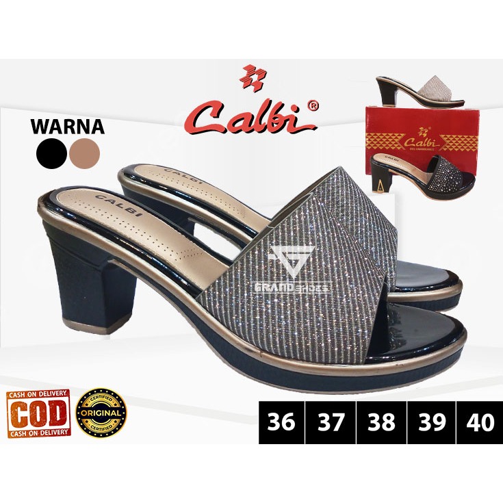 Calbi sandal heels selop hak tahu tinggi formal pesta kondangan ringan casual perempuan original