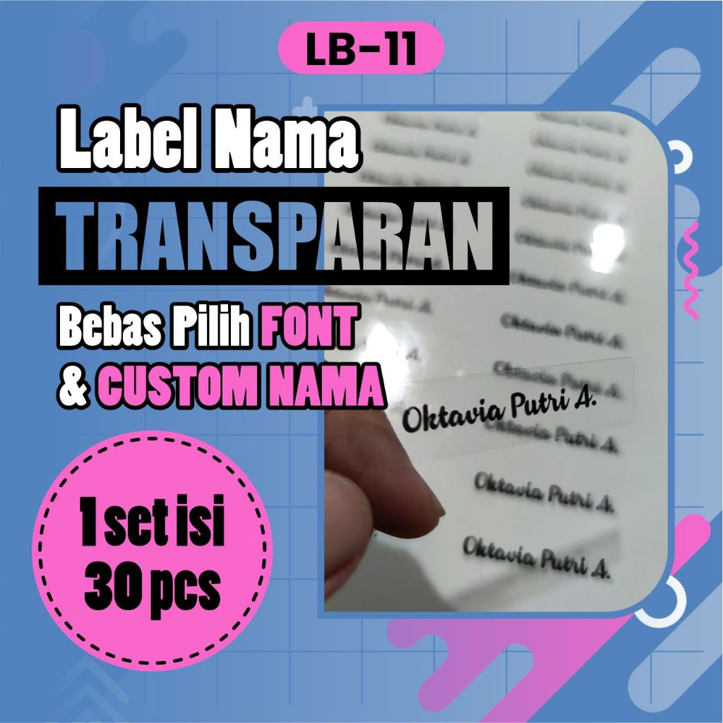 

LB11 Sticker Nama Transparan Vinyl Anti Basah Label Sticker anak Stiker buku Isi 30pcs Custom Nama
