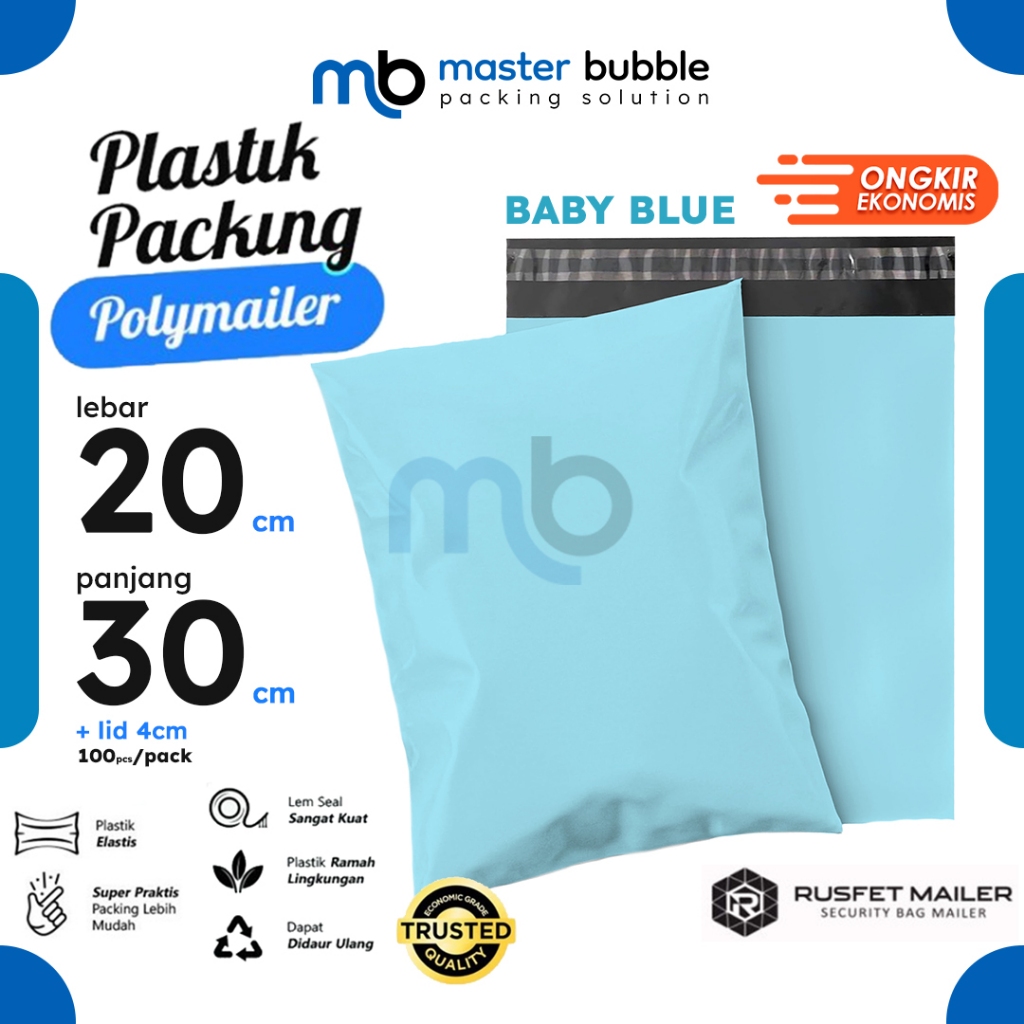 

Polymailer Amplop Biru 20cm X 30cm Polos Solid Color Plastik Packing Online shop Harga Per-Pack