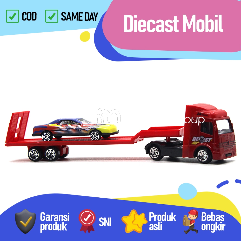 Mainan Mobil Miniatur Kendaraan Miniatur Truk Kontainer Trailer Towing Car Carrier