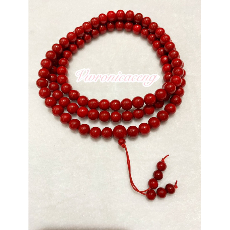 Tasbih Gelang Red Coral Grade A Tidak Berserat Premium Batu Karang Merah Koral Marjan Merah Delima A