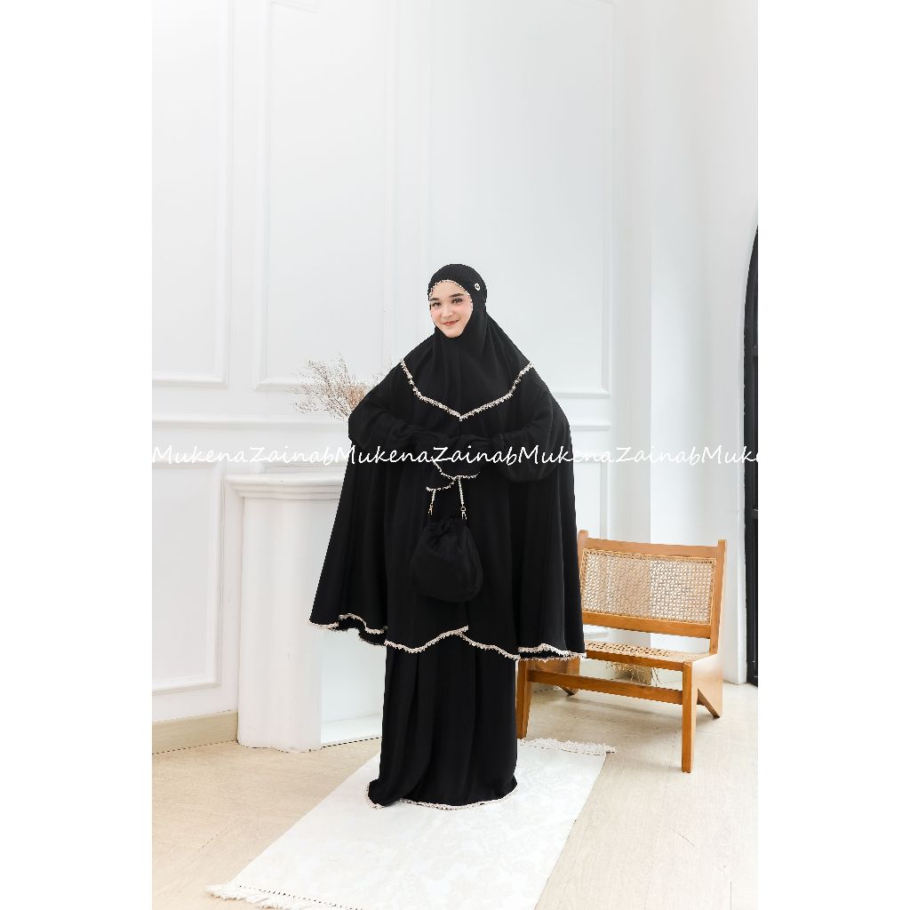 Mukena Zainab haji dan umron stelan berlengan saku rayon twill ARAFAH