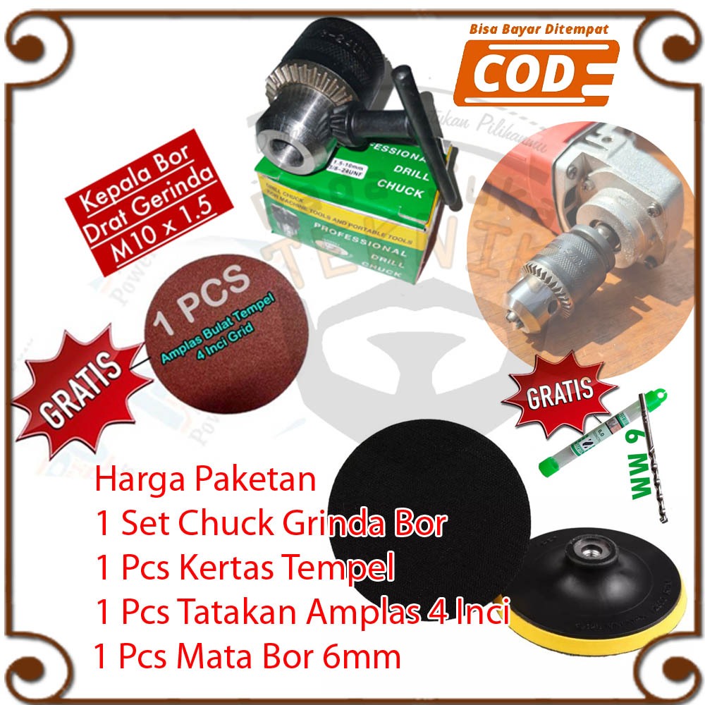 Tatakan Amplas Poles Amplas Gosok Kayu Velcro + Kepala Chuck Bor Untuk Gerinda