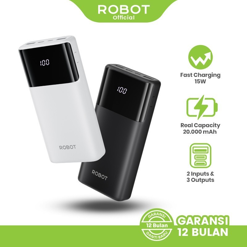 ROBOT Smart Powerbank Fast Charging 20000mAh RT22S 15W 3 Port Output with LED Original - Garansi Res
