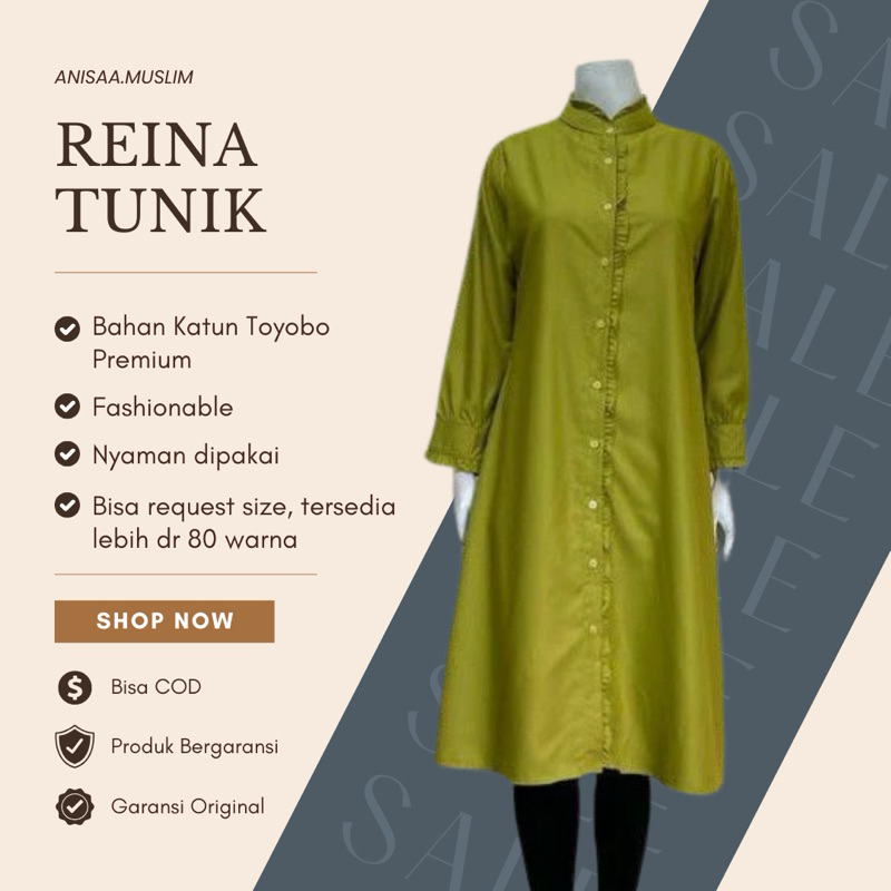 Baju Atasan Wanita Terbaru Long Tunik Panjang Reina Tunic Katun Toyobo Premium Putih Hitam Kekinian