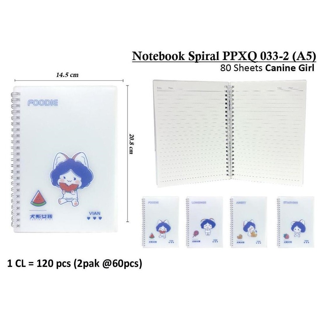 

WENGU NOTEBOOK SPIRAL SOFT RING CANINE GIRL - BUKU CATATAN SPIRAL PL-108 A5 B5