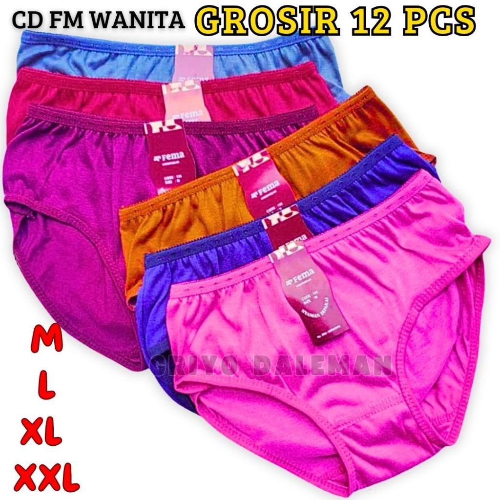 12pcs CD Fema 135 Celana Dalam Wanita Katun Polos M L XL XXL