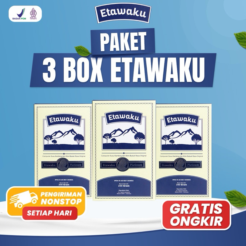 

[PAKET 3 BOX] ETAWAKU PLATINUM ORIGINAL SUSU KAMBING ETAWA ASLI AMPUH ATASI MASALAH PERSENDIAN / SAKIT PERNAFASAN / PERNAPASAN / PENCERNAAN / ASAM LAMBUNG / MAAG / GERD MENINGKATKAN IMUNITAS DAYA TAHAN TUBUH TERLARIS TERBUKTI EFEKTIF