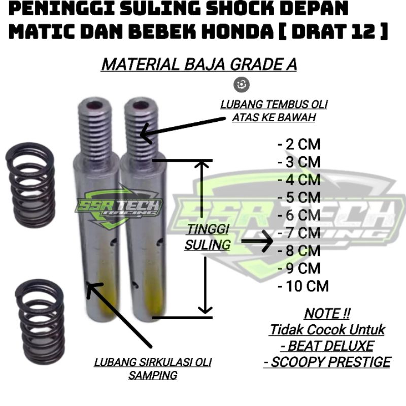 Peninggi suling Shock Depan Bahan Baja Grade A Honda Matic Beat-Beat Street-Vario-Scoopy-Spacy