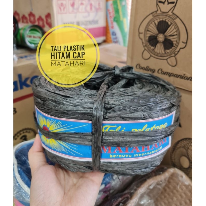 TALI PLASTIK HITAM CAP MATAHARI 400GR / TALI PLASTIK RAFIA HITAM / TALI PLASTIK IKAT POLYTAPE