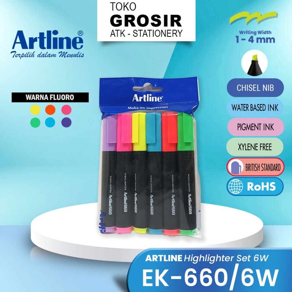 

ART S2O3 Highlighter Artline EK66 Set 6 Colours EK66 6W Stabilo Artline EK66