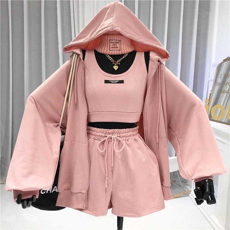 BEST SELLER SETELAN WANITA SWEATER DEWASA KOREAN STYLE HOODIE ZIPPER SHORT PANTS ONESET BISA COD