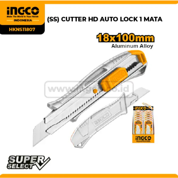 

Pisau Cutter Besar Pemotong Kertas AutoLock 18mm INGCO HKNS11807