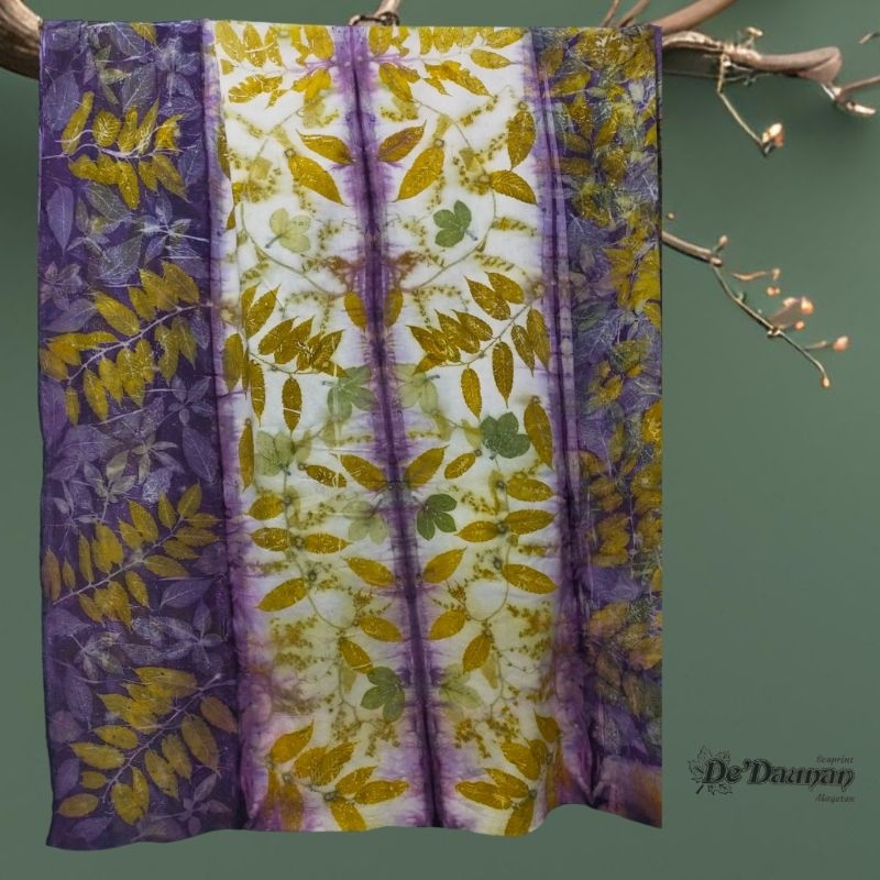 kain linen ecoprint batik warna alam motif cetak daun asli original terlaris