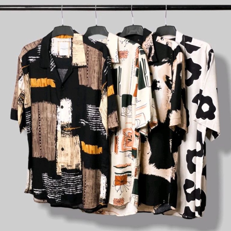 KODE C86W Kemeja Pantai Vintage Casual Abstrak Lengan Pendek Retro Bahan Rayon Viscose import adem d