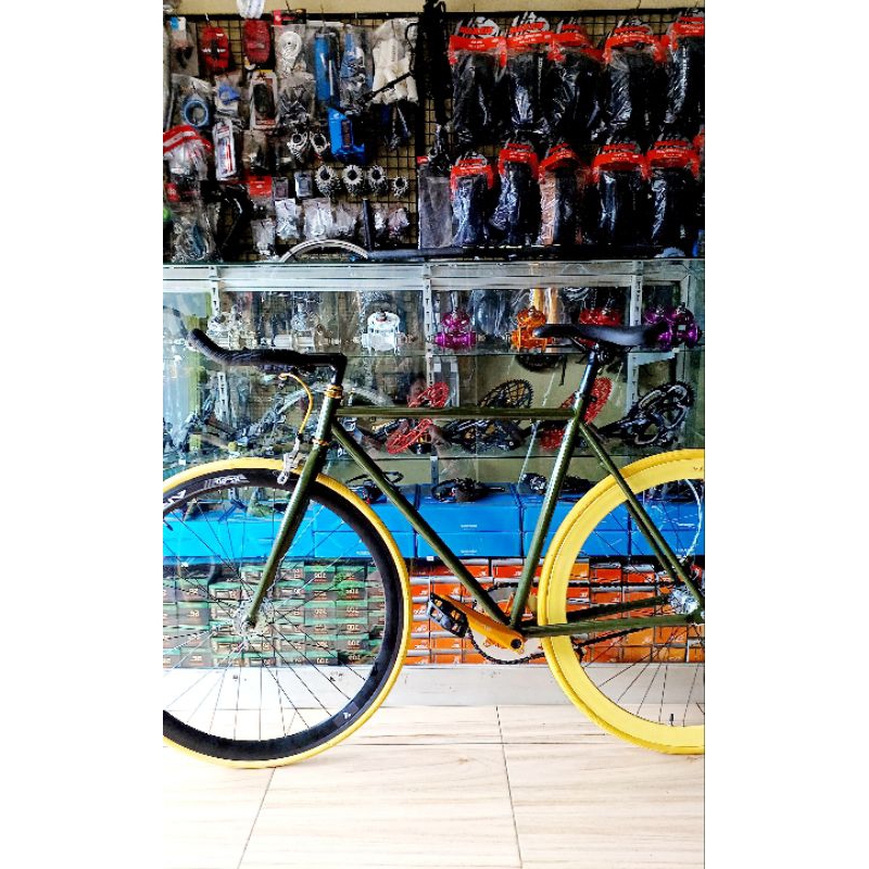 Sepeda Fixie 700c Frame Repaint Rakit Steel Hijau Army Baru