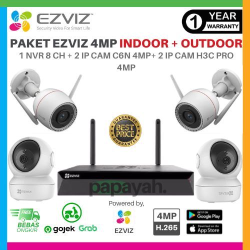 PAKET EZVIZ WIFI IP CAM 4MP INDOOR + OUTDOOR H.265 NVR X5S-8W + C6N 4MP + H3C PRO 4MP