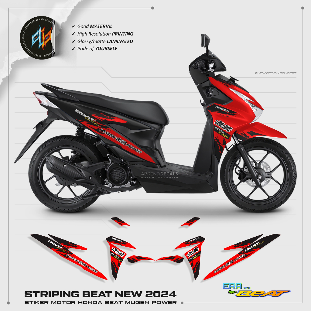 STRIPING BEAT 204 GRAFIS MUGEN POWER / STIKER MOTOR HONDA BEAT NEW SMART KEY DESIGN CUSTOM