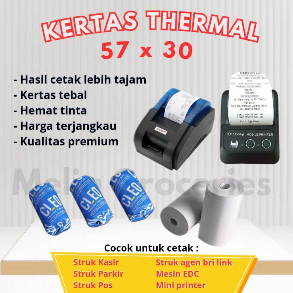 

Kertas Kasir Cleo 57 X 30 Thermal / Kertas Struck Thermal