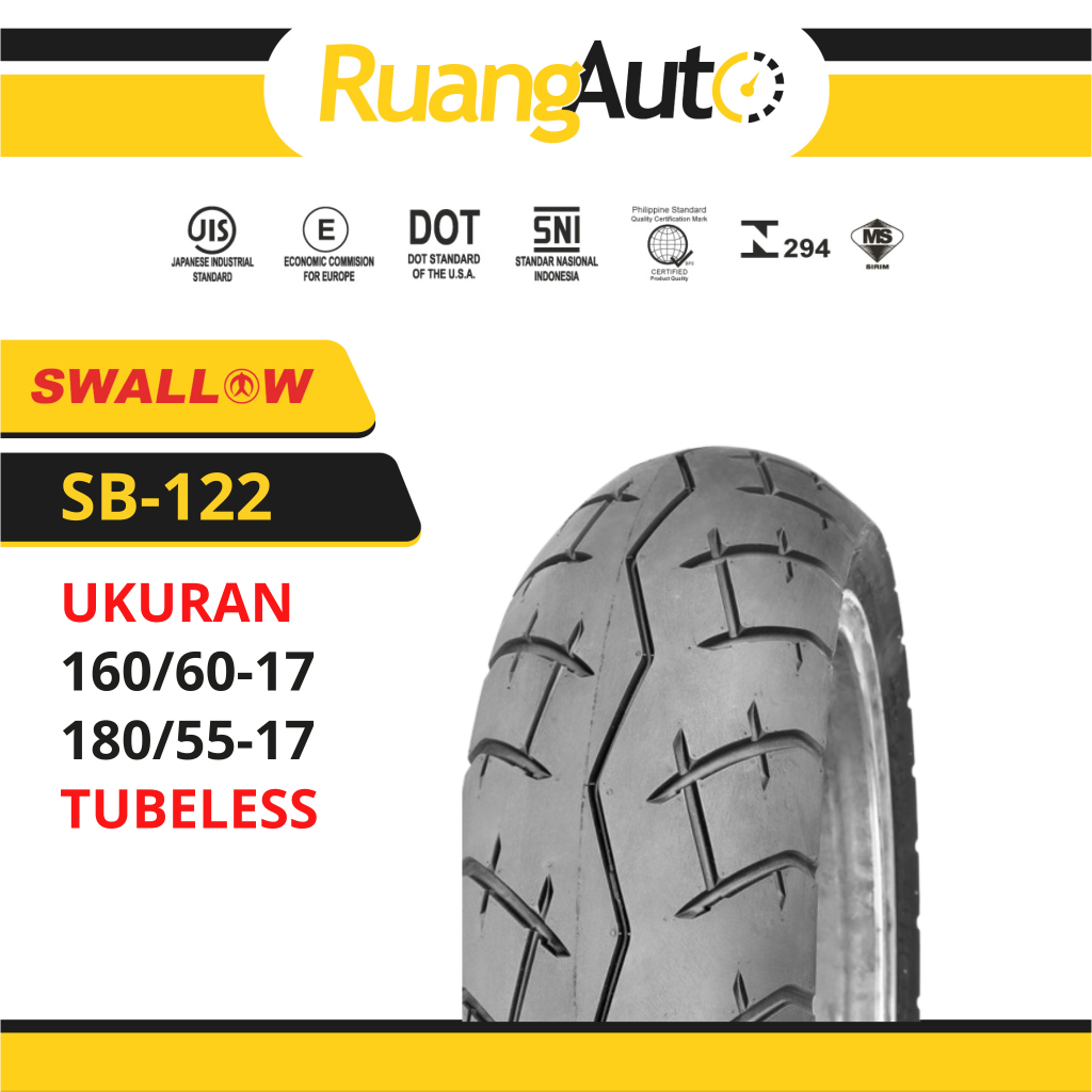 BAN MOTOR SWALLOW SB-122 THUNDER RING 17 UKURAN | 160/60 | 180/55 | TUBLES TUBELESS