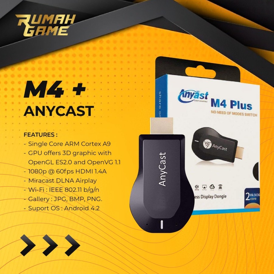 AnyCast M4 Plus ORIGINAL HDMI Wireless Display Dongle Mirroring HP ke TV Chromecast