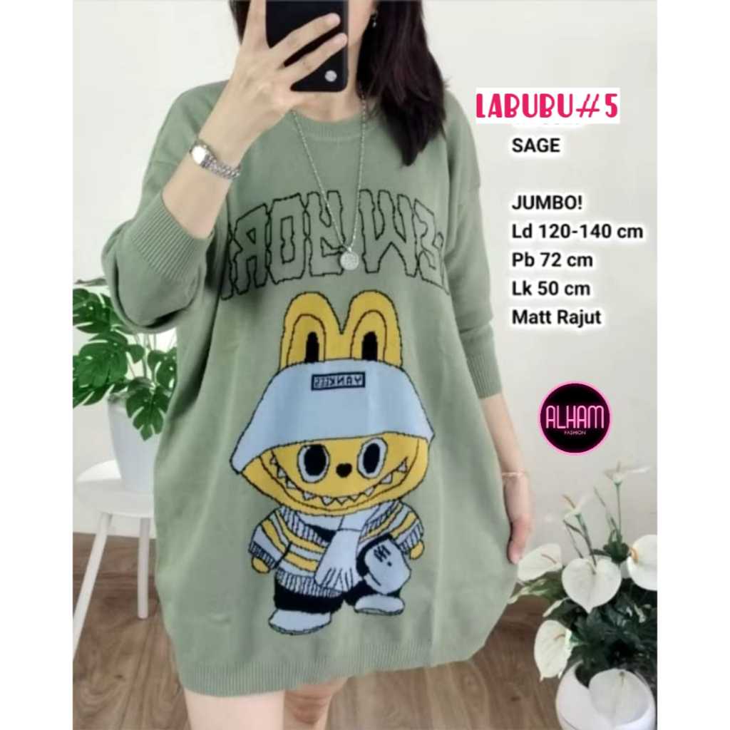 Labubu #5 Top Alham Baju Atasan Blouse Rajut Wanita Super Jumbo Ld 120 - 140 XXXXL Knit Import Overs