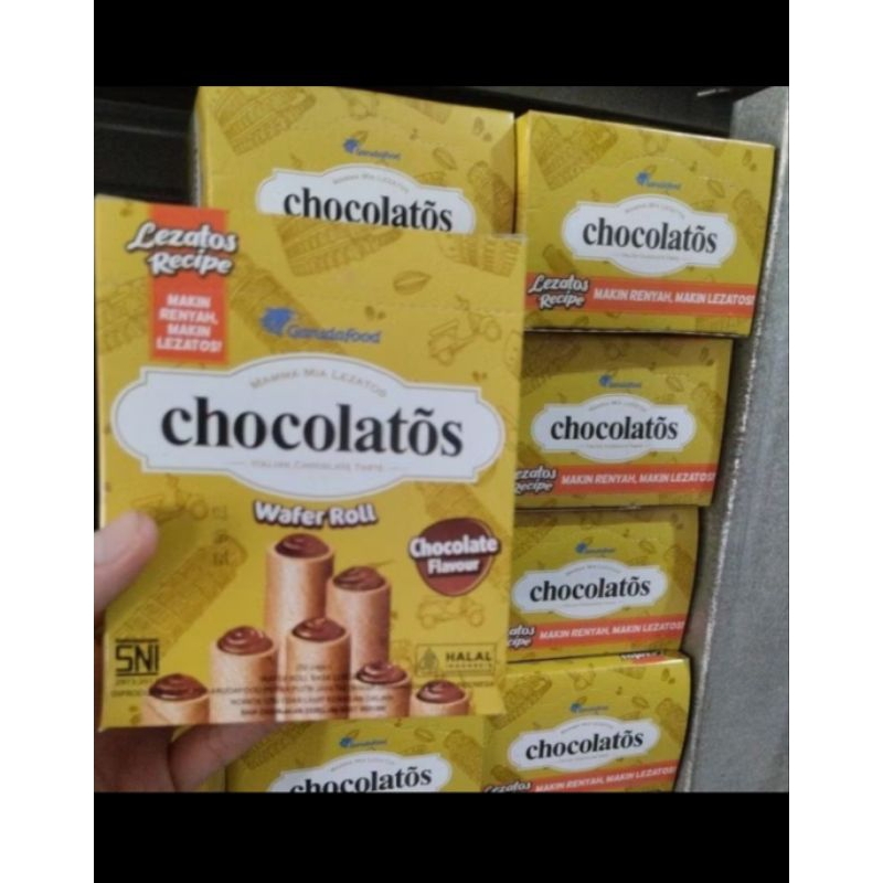 

Chocolatos wafer roll 168 gr, 1 pak isi 24 pcs @ 7 gr