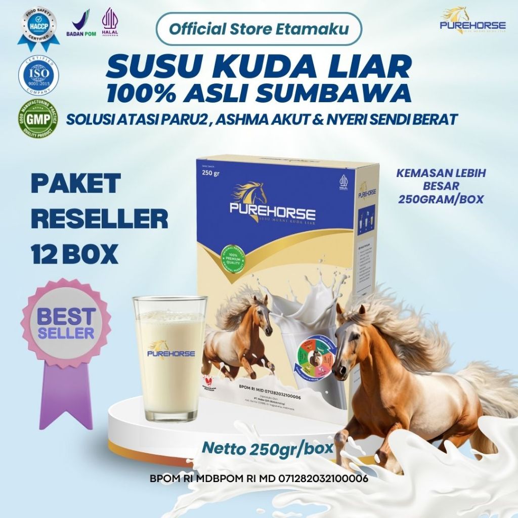 

Susu Kuda Pure Horse 100% Asli dari Padang Rumput Sumbawa Cepat Atasi Ashma, Batuk, Pegal Linu dan Rematik Kemasan 250gram Paket 12 box