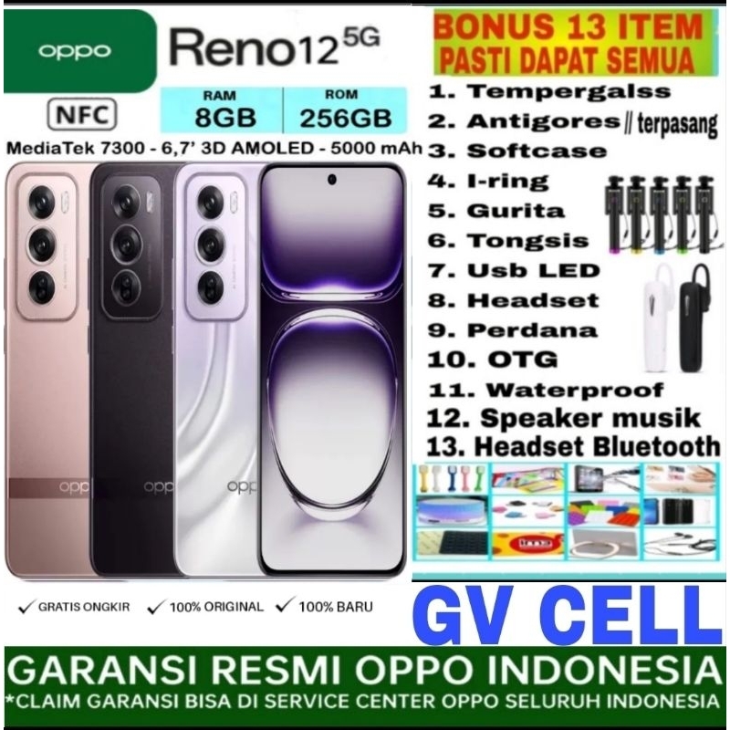 HP OPPO RENO 12 5G NFC RAM 12GB ROM 256GB GARANSI RESMI INDONESIA