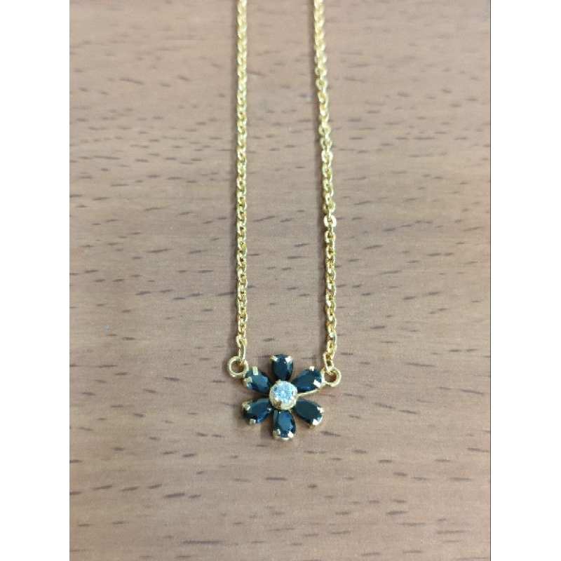 kalung nori bandul bunga mata hitam 4 gram emas muda