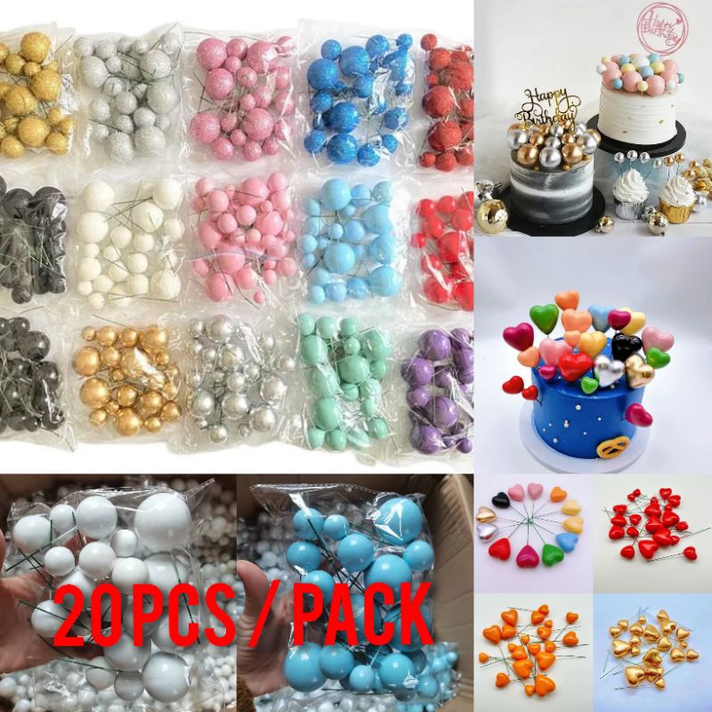 20 PCS Topper Kue Ulang Tahun Hiasan Kue Bentuk Bola Tusuk Cake Topper Ball Hiasan Bola Metalik Doff