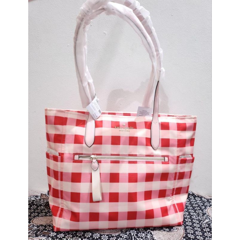 ks Chelsea large tote gingham tote pink multi n