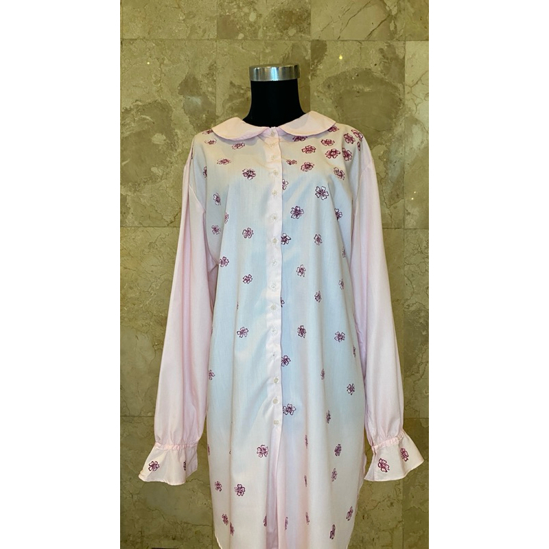 Tunik Pink Lukis Bunga Katun Jepang Premium T04