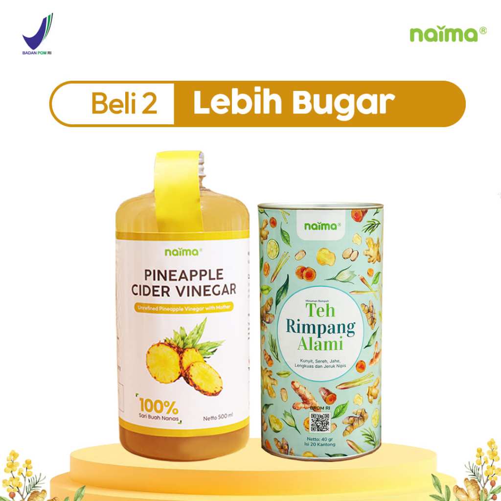 

Naima Bundling Cuka Nanas Original & Teh Rimpang | Sari Buah Nanas & Ramuan Herbal Rempah untuk Pencernaan dan Kewanitaan 100% Alami BPOM